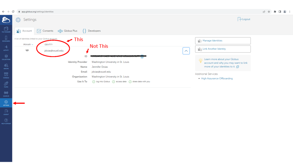 Globus settings menu location